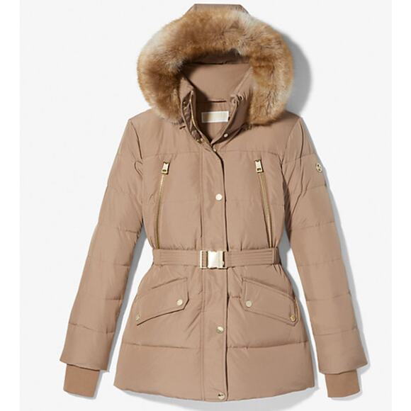 MICHAEL KORS Down Hooded Belted Puffer Coat Size M Water Resistant Zip Closure - Picture 4 of 15
